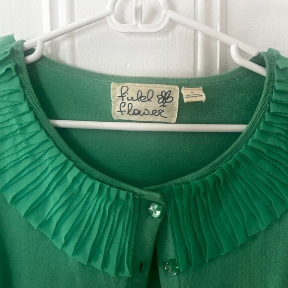 Anthropologie Fielel Flower Cropped button-up knit sweater with rogue neckline - Picture 7 of 8